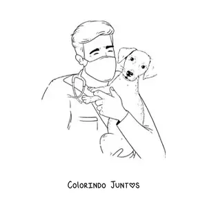 Desenho para colorir de um veterinário segurando um cachorrinho