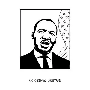 Desenho para colorir de Martin Luther King com a bandeira dos Estados Unidos