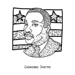 Desenho para colorir de Martin Luther King com a bandeira dos Estados Unidos