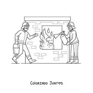 Desenho para colorir de dois bombeiros apagando um incêndio