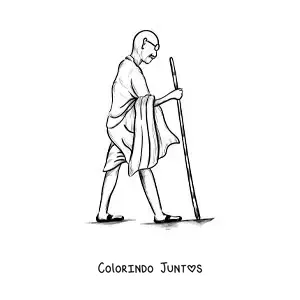Desenho para colorir da silhueta de Mahatma Gandhi caminhando
