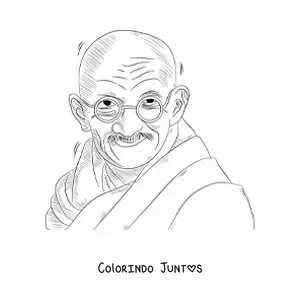 Desenho para colorir de um retrato a lápis de Gandhi