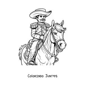 Desenho para colorir de Emiliano Zapata em seu cavalo na Revolução Mexicana
