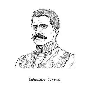 Desenho para colorir de um retrato animado de Emiliano Zapata