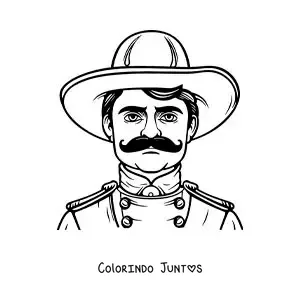 Desenho para colorir de Emiliano Zapata com chapéu mexicano