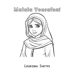 Desenho para colorir de Malala Yousafzai animada para crianças
