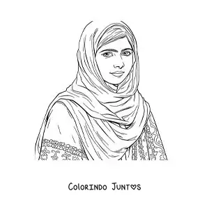 Desenho para colorir de um retrato realista de Malala Yousafzai