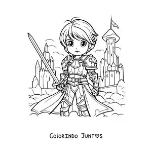 Desenho para colorir de Joana d'Arc animada estilo anime em uma batalha
