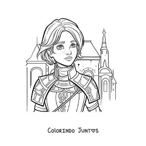 Desenho para colorir de Joana d'Arc animada estilo quadrinhos em uma batalha