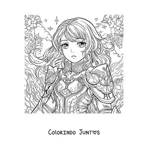 Desenho para colorir de Santa Joana d'Arc animada estilo anime