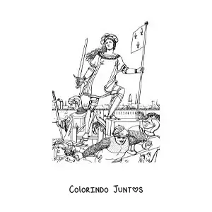 Desenho para colorir de Santa Joana d'Arc em uma batalha