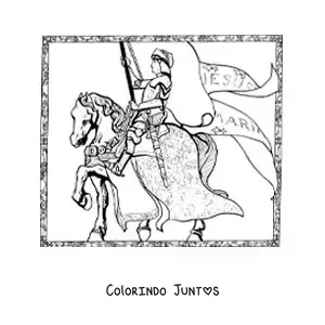 Desenho para colorir de Joana d'Arc em seu cavalo