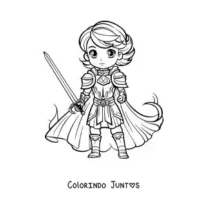 Desenho para colorir de Joana d'Arc kawaii com sua espada