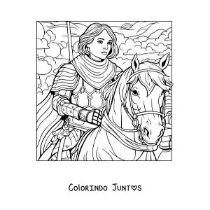 Desenho para colorir de Joana d'Arc animada com seu cavalo