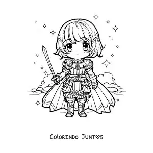 Desenho para colorir de Santa Joana d'Arc kawaii estilo chibi