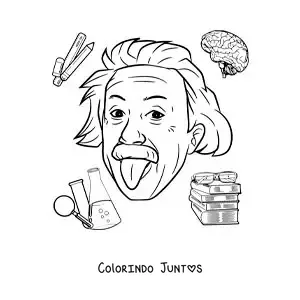 Desenho para colorir do cientista Albert Einstein animado mostrando a língua