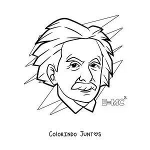 Desenho para colorir do cientista Albert Einstein animado com uma fórmula de física