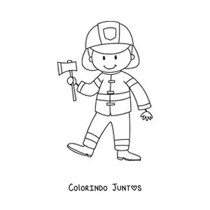 Desenho para colorir de um bombeiro animado segurando um machado