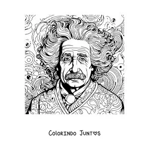 Desenho para colorir de um retrato divertido de Albert Einstein