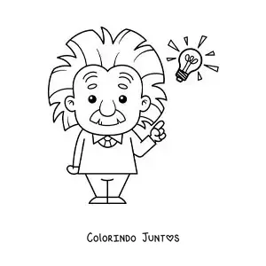 Desenho para colorir de Albert Einstein animado fácil com uma lâmpada