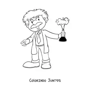 Desenho para colorir do físico Albert Einstein animado com jaleco de laboratório