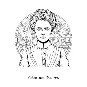 Desenho para colorir de um retrato realista de Marie Curie