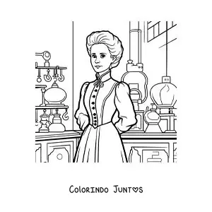 Desenho para colorir de Marie Curie em seu laboratório