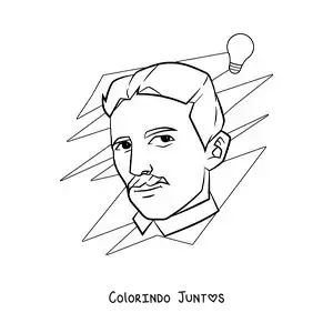 Desenho para colorir de Nikola Tesla e uma lâmpada alimentada por corrente alternada
