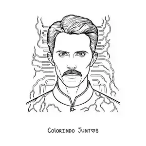 Desenho para colorir de Nikola Tesla com raios de corrente alternada