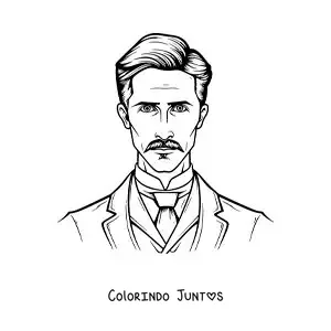 Desenho para colorir de um retrato de Nikola Tesla animado