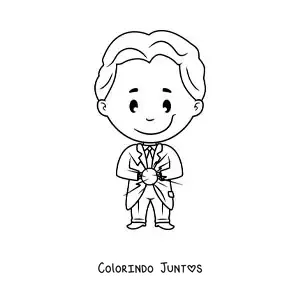 Desenho para colorir de uma caricatura infantil de Nikola Tesla