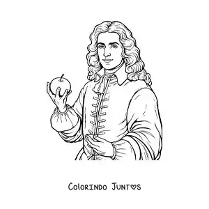 Desenho para colorir de um retrato de Isaac Newton com uma maca