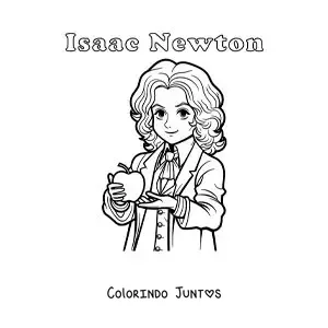 Desenho para colorir de Isaac Newton animado com uma maca e com seu nome