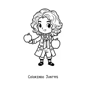 Desenho para colorir de uma caricatura infantil de Isaac Newton