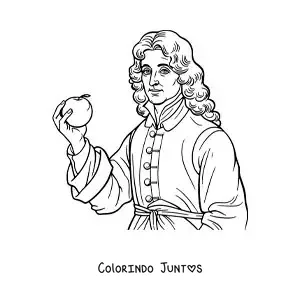 Desenho para colorir de um retrato fácil de Isaac Newton com uma maçã