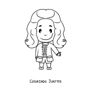 Desenho para colorir de uma caricatura facil de Isaac Newton para criancas