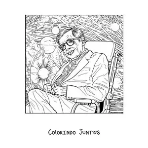 Desenho para colorir de Stephen Hawking e o universo
