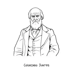 Desenho para colorir de um retrato facil de Charles Darwin