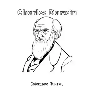 Desenho para colorir de um retrato facil de Charles Darwin com seu nome