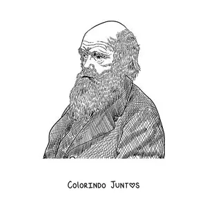 Desenho para colorir de um retrato a lapis de Charles Darwin