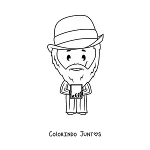 Desenho para colorir de uma caricatura facil de Charles Darwin para criancas