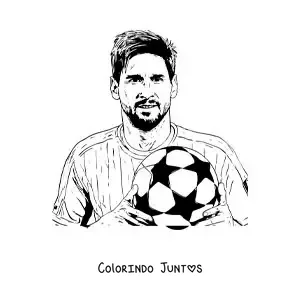 Desenho para colorir de Lionel Messi com uma bola de futebol