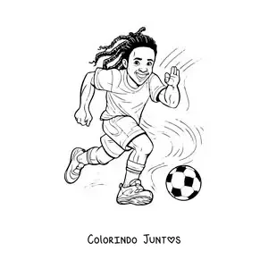 Desenho para colorir de uma caricatura facil de Ronaldinho jogando futebol