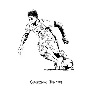 Desenho para colorir de Neymar realista jogando futebol