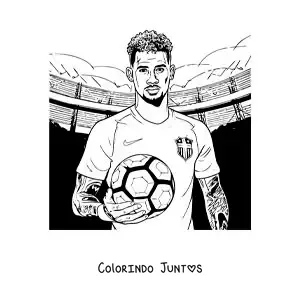Desenho para colorir de Neymar em um estadio de futebol segurando uma bola
