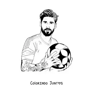 Desenho para colorir de Sergio Ramos animado com uma bola de futebol