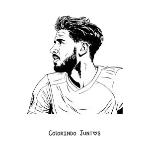 Desenho para colorir de um retrato de Sergio Ramos de perfil realista
