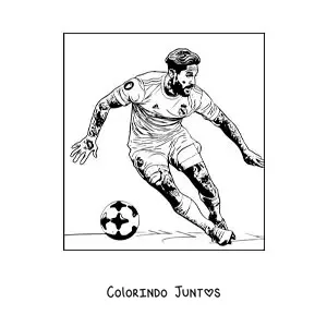 Desenho para colorir de Sergio Ramos com o cabelo comprido jogando futebol