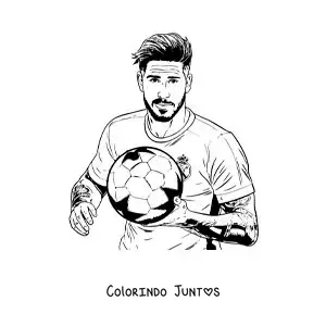 Desenho para colorir de Sergio Ramos com uma bola de futebol