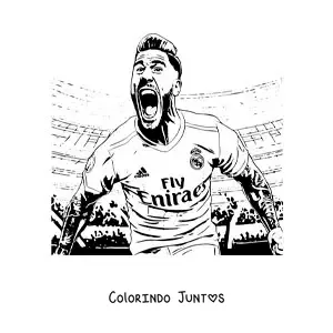Desenho para colorir de Sergio Ramos comemorando em uma partida de futebol